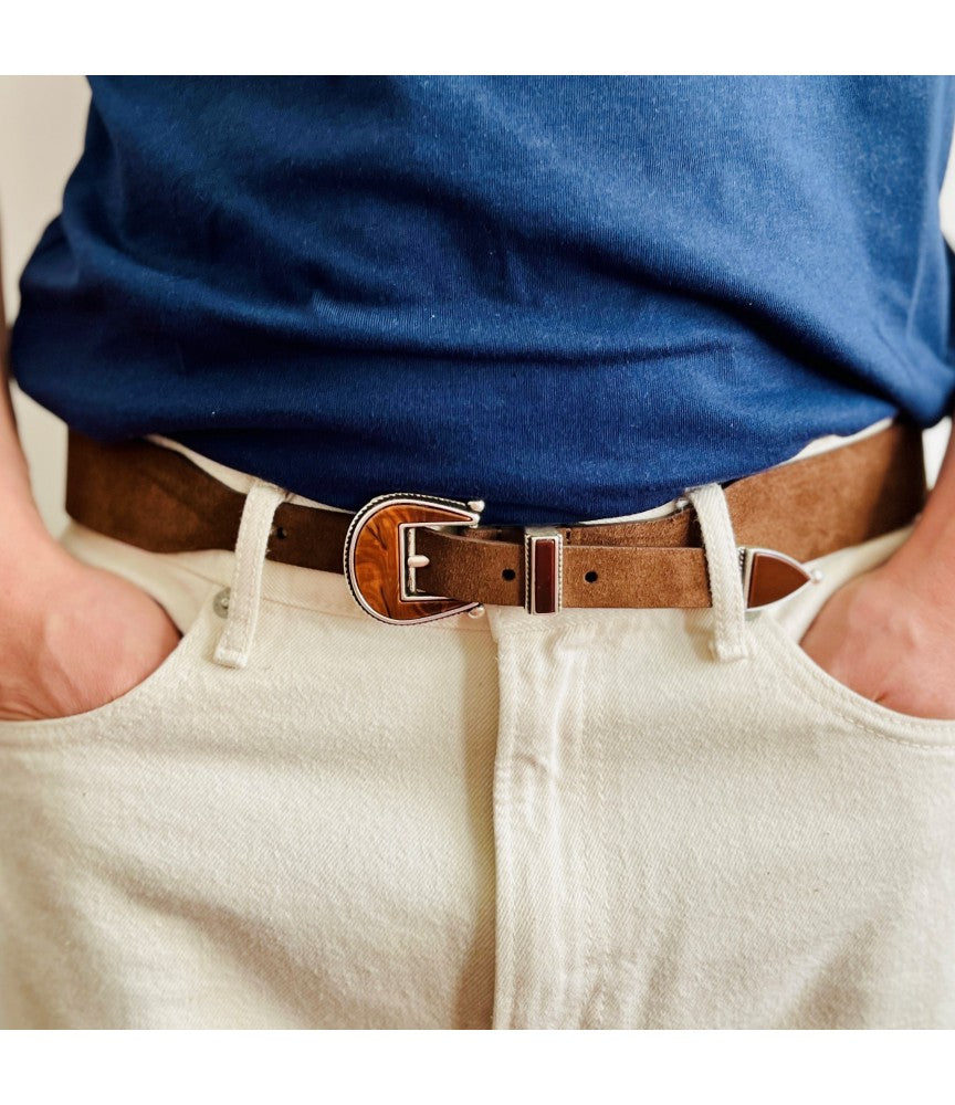 Billy wood dark brown suede