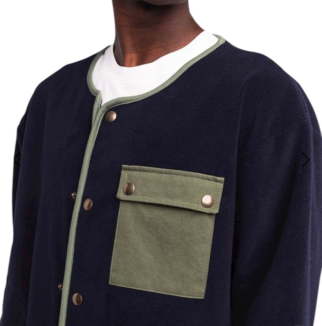 NAVY OKINA BUTTON-DOWN SWEATSHIRT