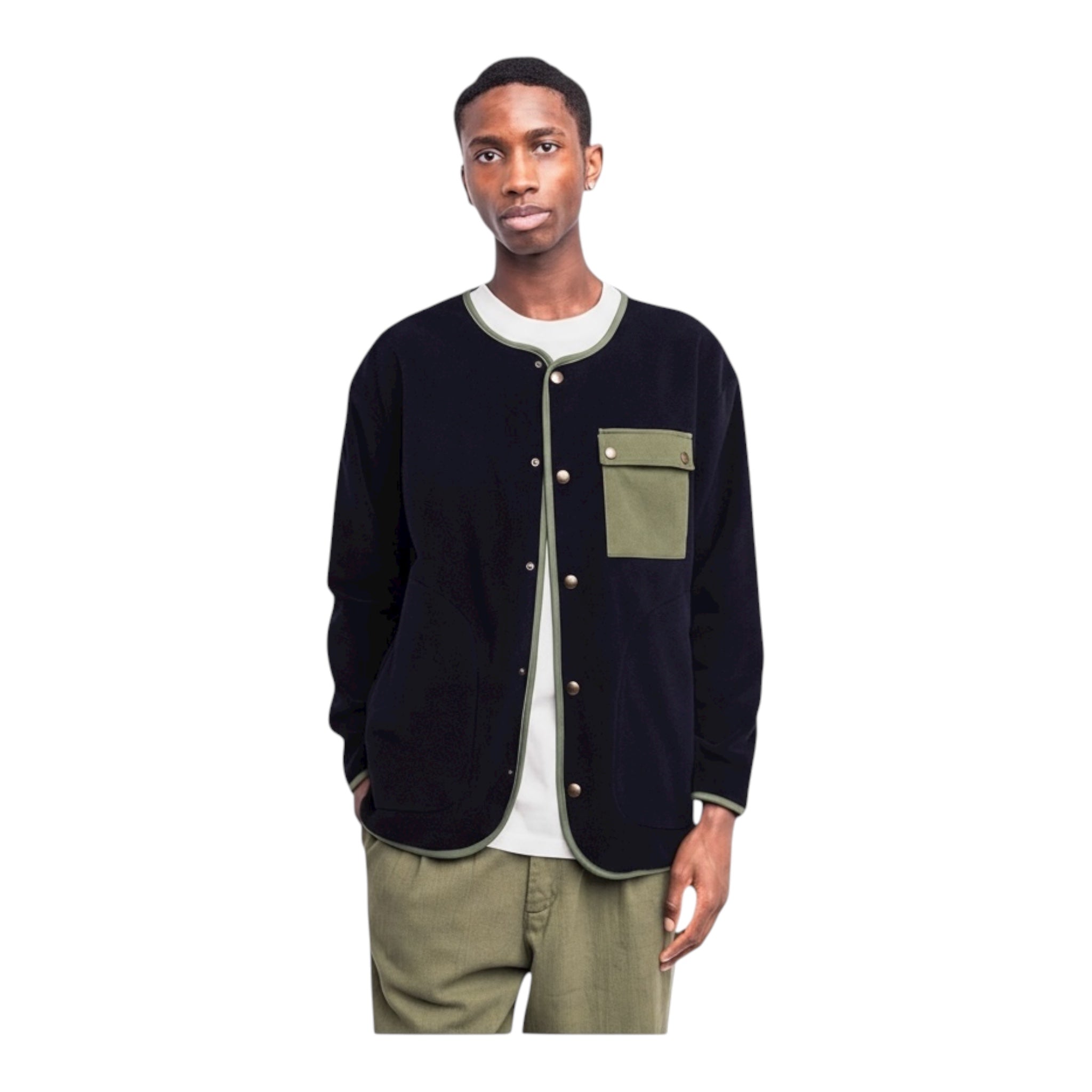 NAVY OKINA BUTTON-DOWN SWEATSHIRT